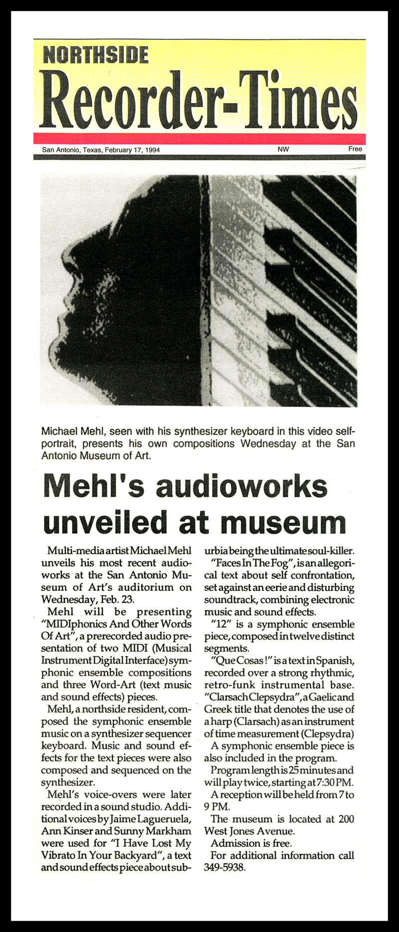 1994_Michael-Mehl_Northside-Recorder-Times-Midiphonics-Presentation_San-Antonio-Museum-Of-Art