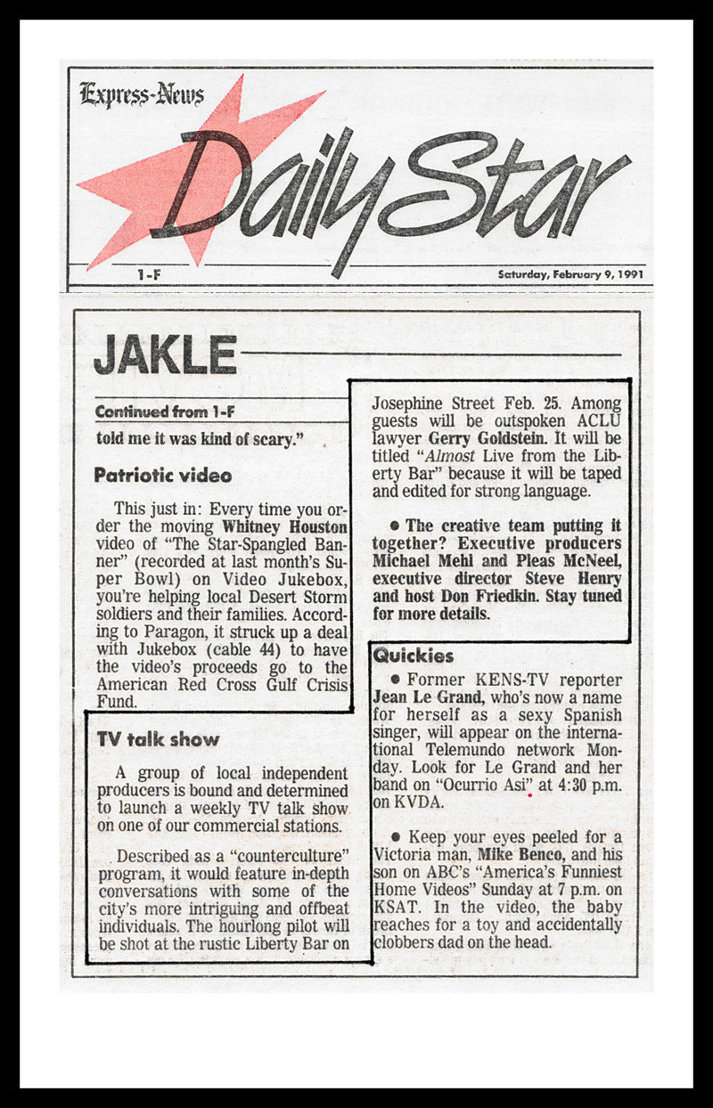 1991_Michael-Mehl_San-Antonio-Express-News_Jeanne-Jakle_Almost-Live-Pilot-Taping