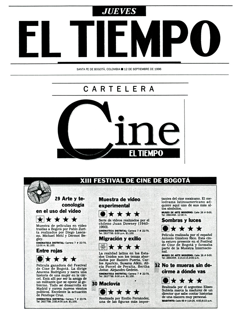 1996_Michael-Mehl_El-Tiempo-De-Bogota_XII-Bogota-Film-Festival