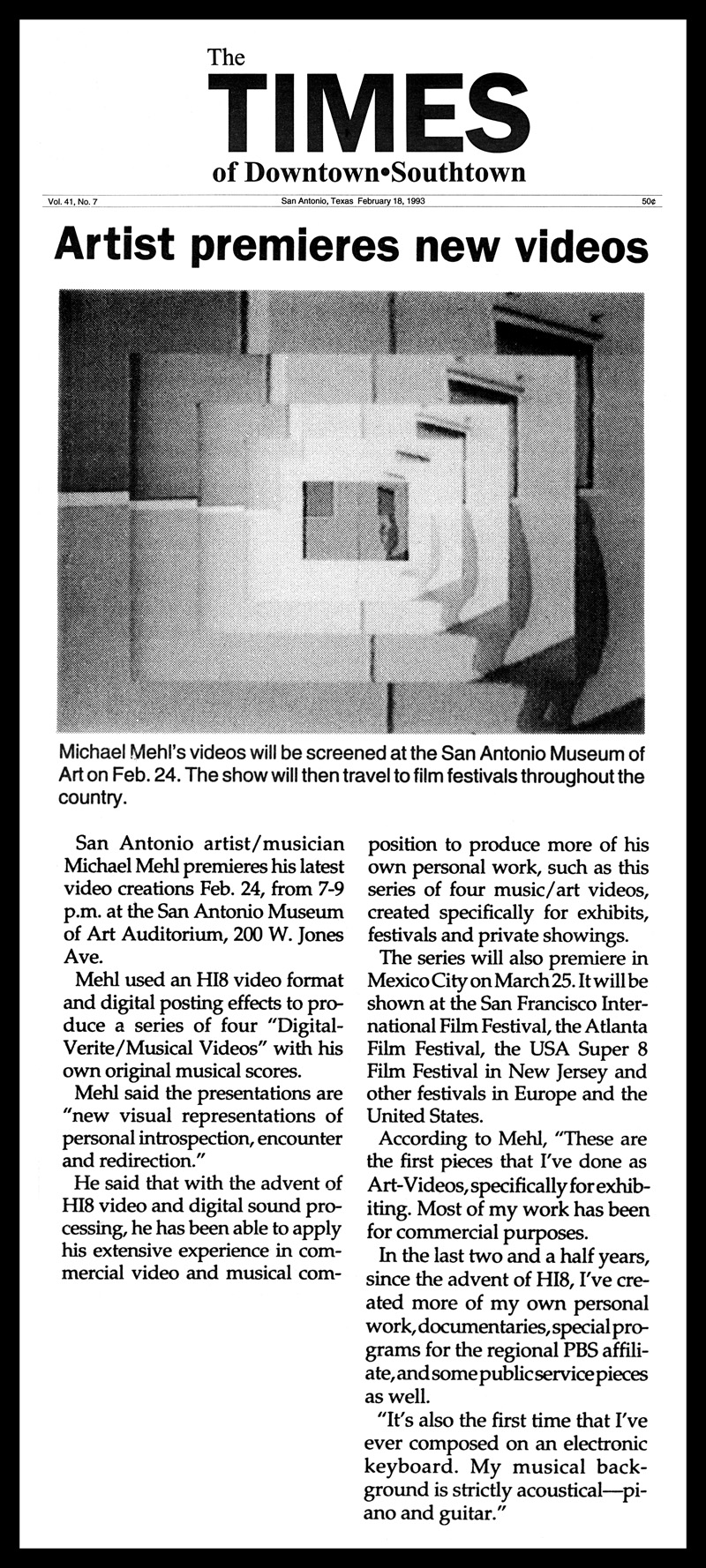 1993_Michael-Mehl_Walks-Of-Life-Video-Screenings_San-Antonio-Museum-Of-Art_Times-Of-Downtown-Southtown